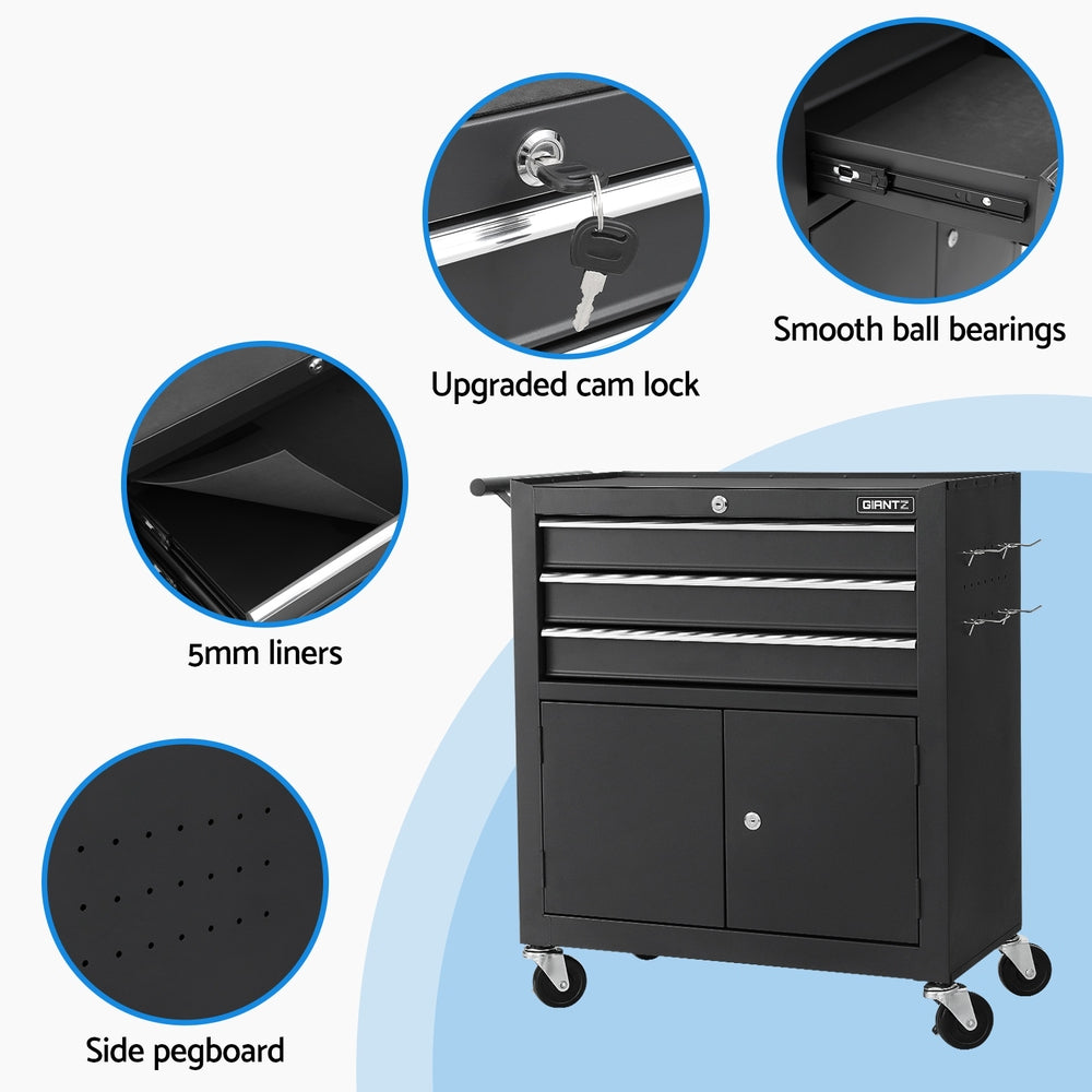 Tool Cabinets: Giantz 3 Drawer Tool Box Chest Cabinet Toolbox Storage Garage Organiser Wheels