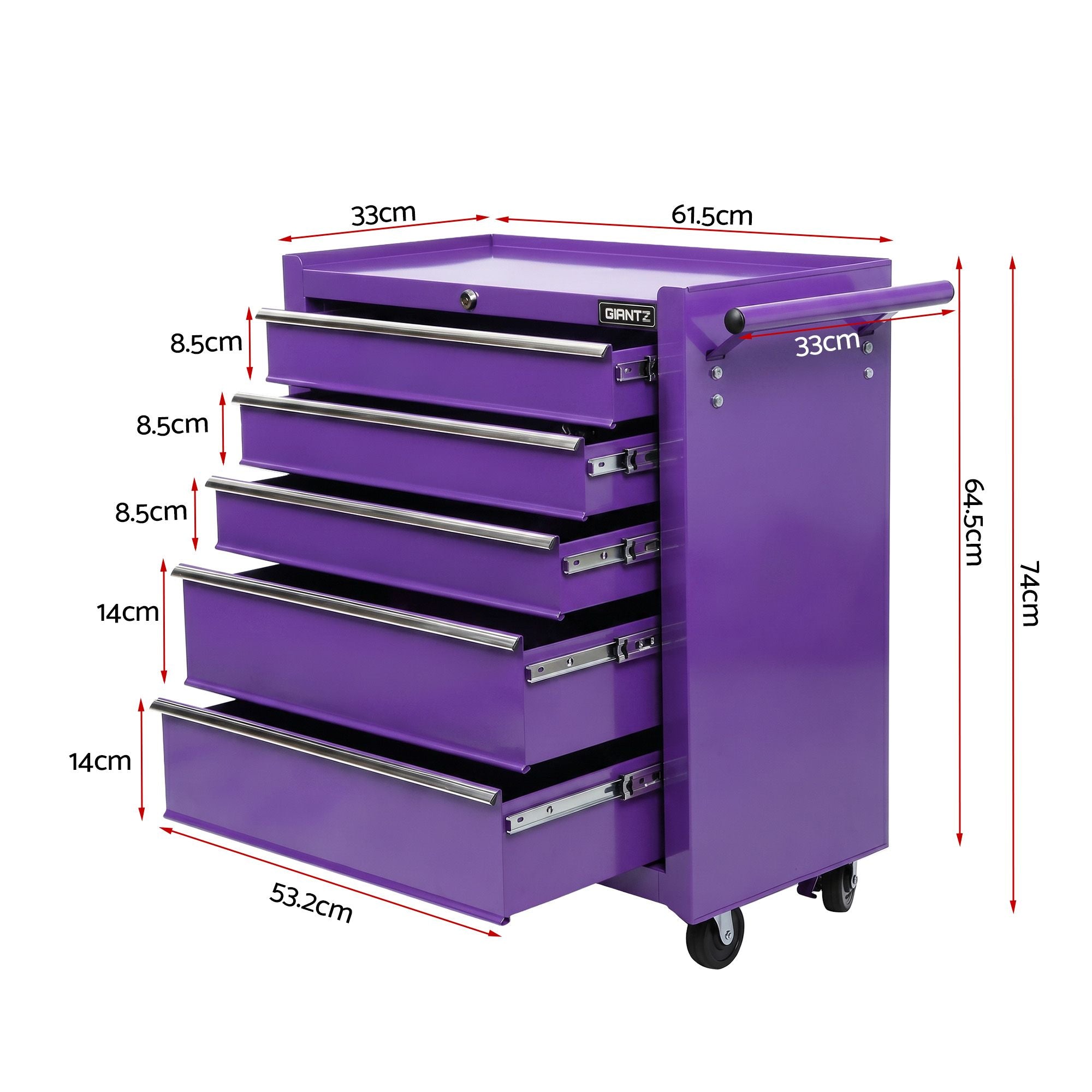Giantz 5 Drawer Tool Chest Trolley Cabinet Toolbox Heavy Duty Garage Storage Organiser Purple