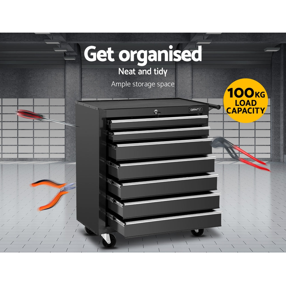 Tool Cabinets: Giantz 7 Drawer Tool Box Cabinet Chest Trolley Storage Garage Toolbox Black