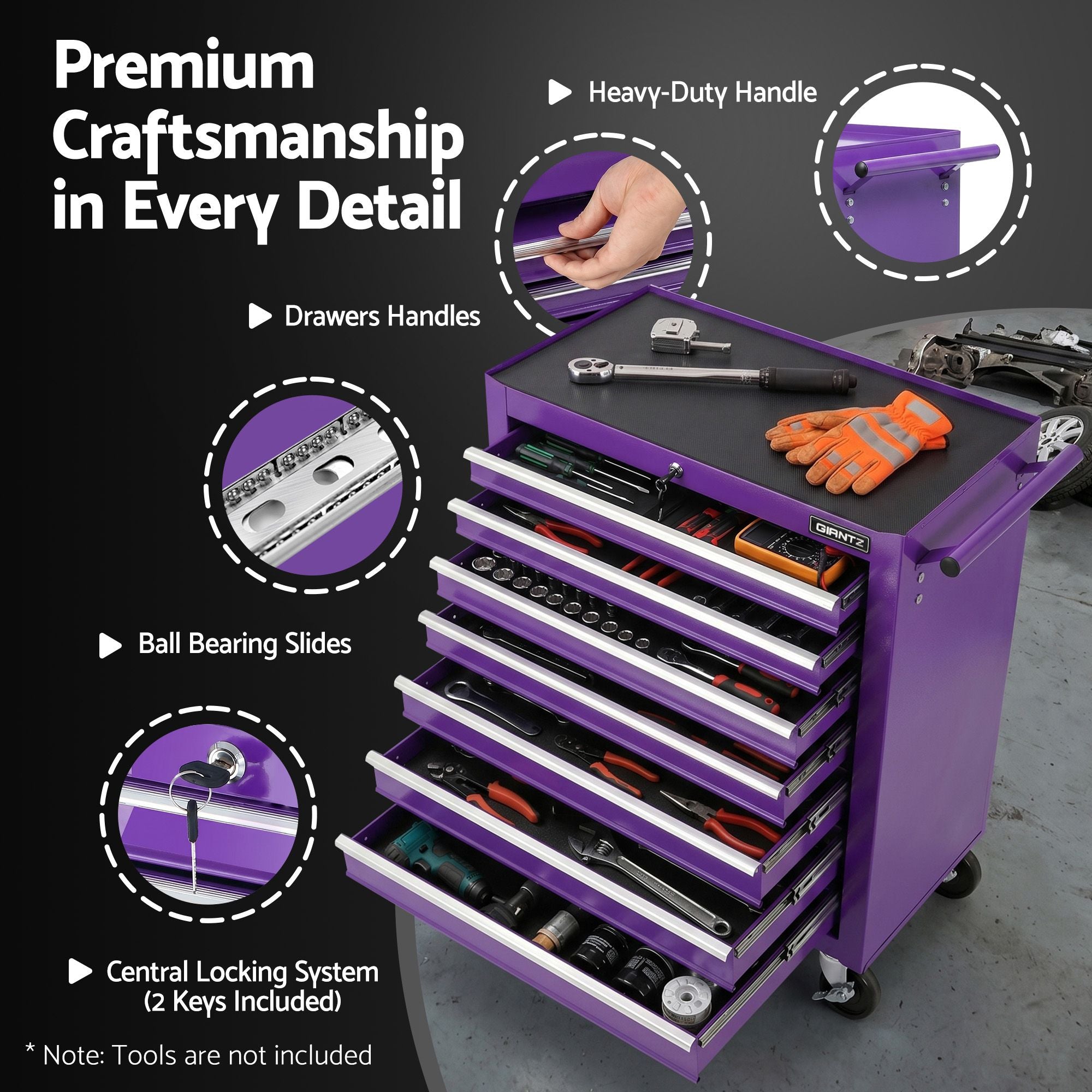 Giantz 7-Drawer Tool Chest Trolley Cabinet Toolbox Heavy Duty Garage Storage Organiser Purple