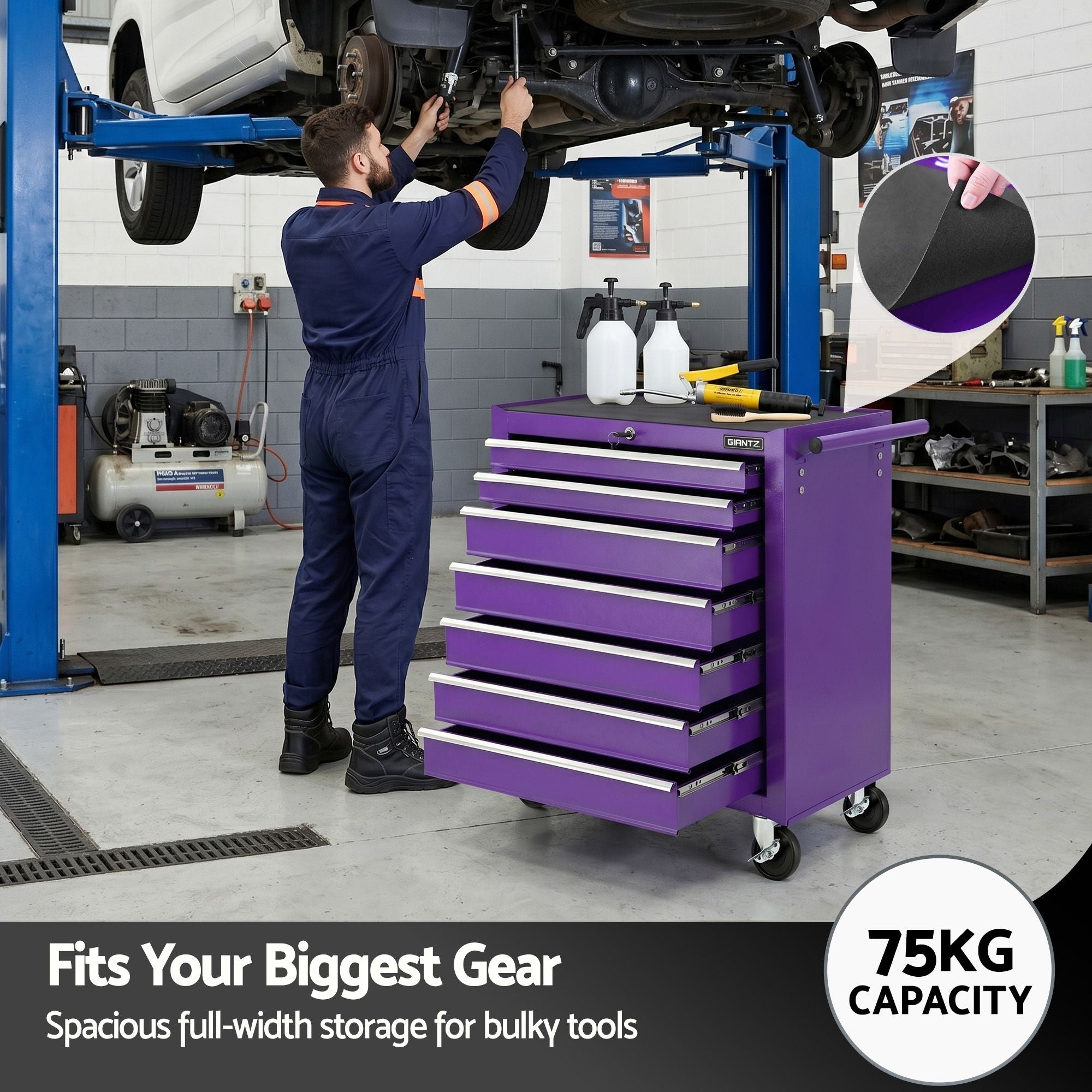 Giantz 7-Drawer Tool Chest Trolley Cabinet Toolbox Heavy Duty Garage Storage Organiser Purple