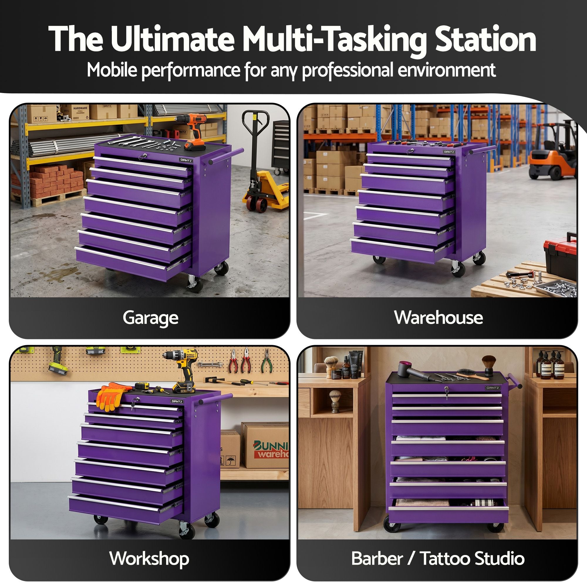Giantz 7-Drawer Tool Chest Trolley Cabinet Toolbox Heavy Duty Garage Storage Organiser Purple