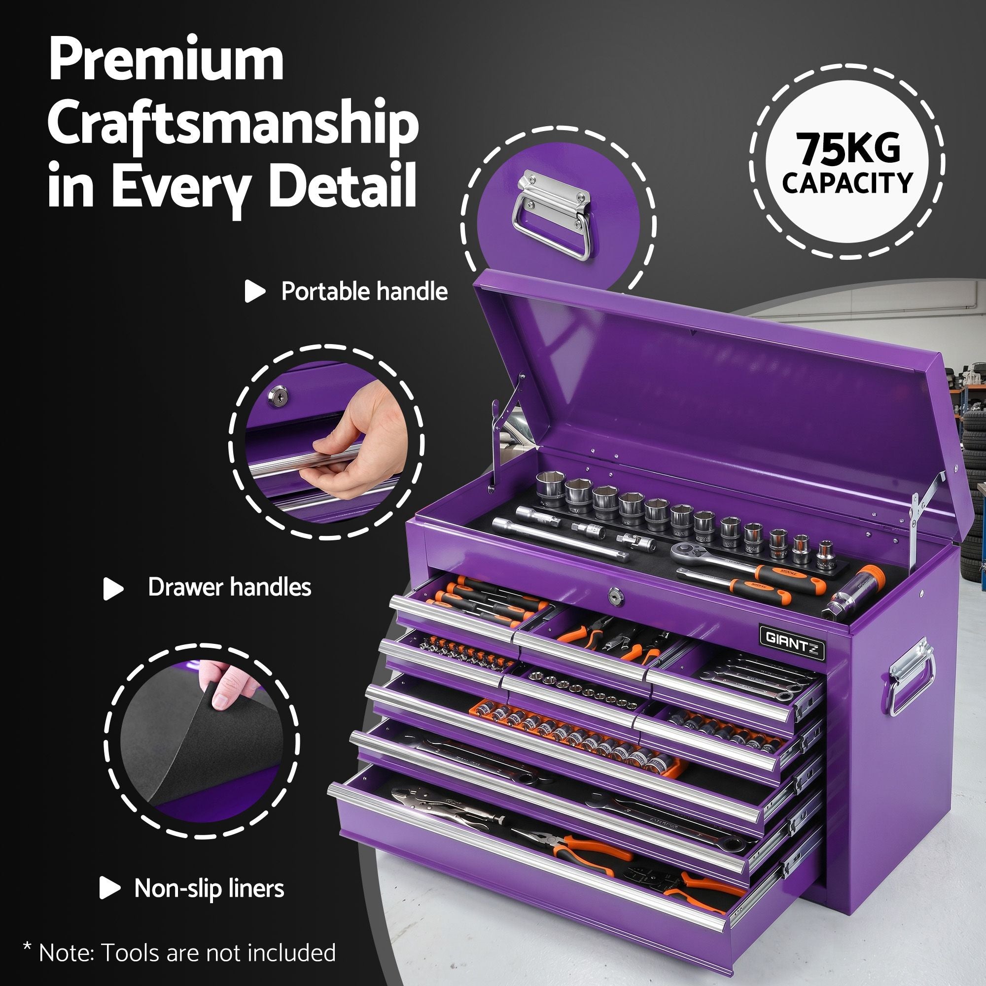 Giantz 9-Drawer Tool Cabinet Chest Toolbox Heavy Duty Garage Storage Organiser Purple