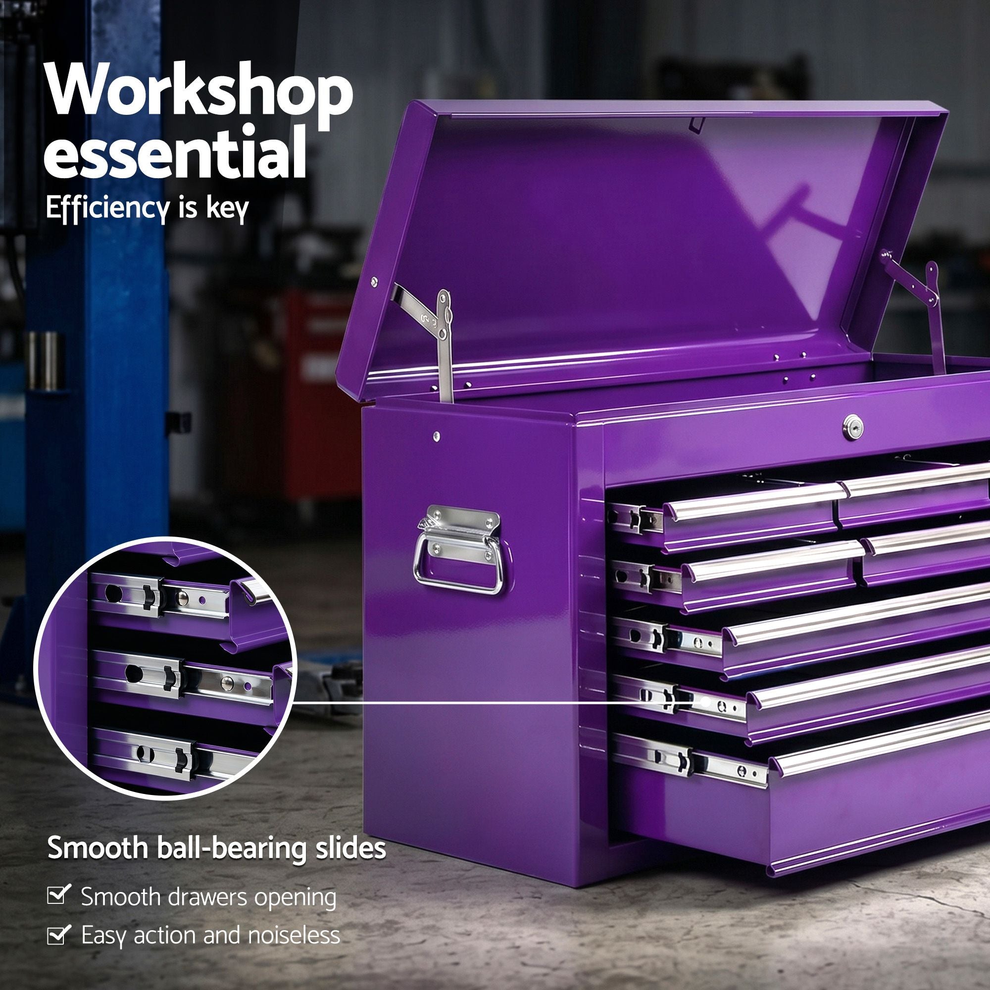 Giantz 9-Drawer Tool Cabinet Chest Toolbox Heavy Duty Garage Storage Organiser Purple