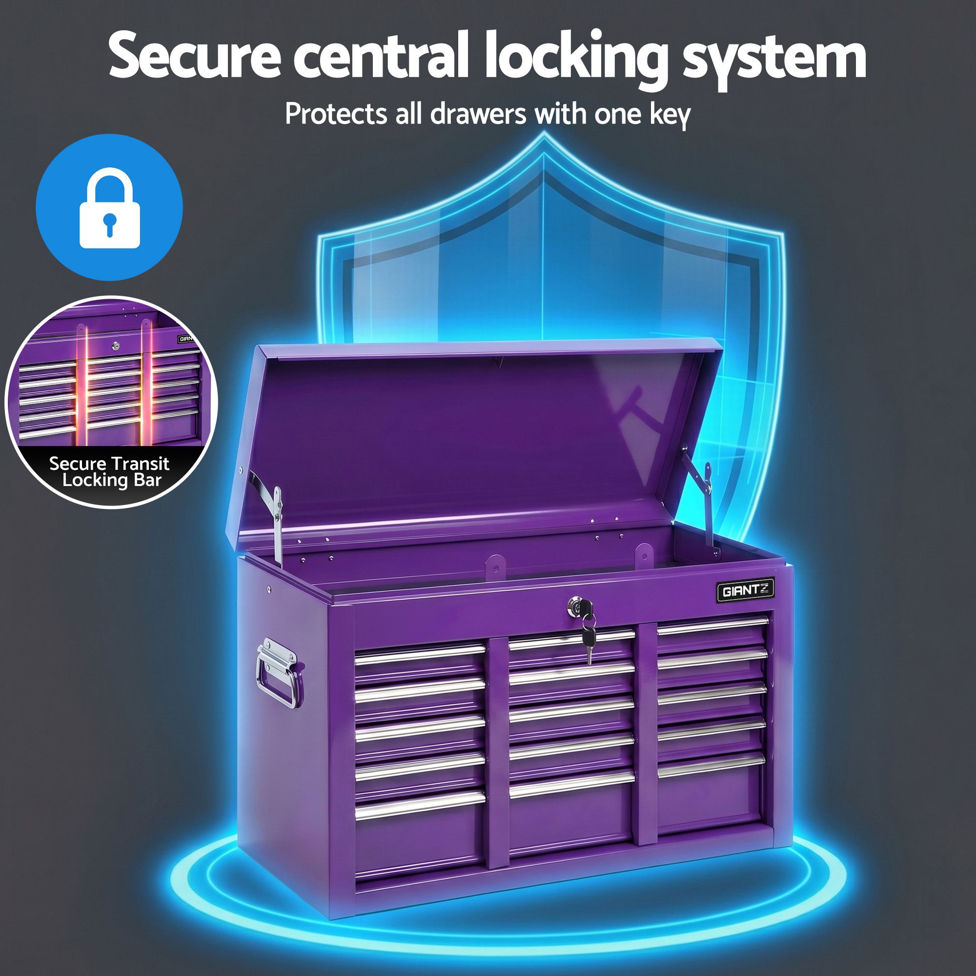 Giantz 9-Drawer Tool Cabinet Chest Toolbox Heavy Duty Garage Storage Organiser Purple