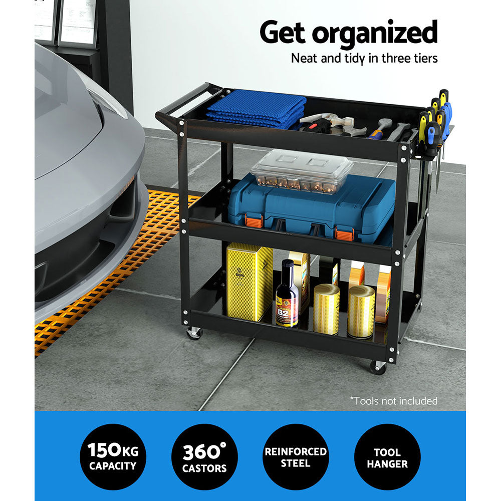 Bicycle Stands & Storage: Giantz 3-Tier Tool Cart Trolley Workshop Garage Storage Organizer Black