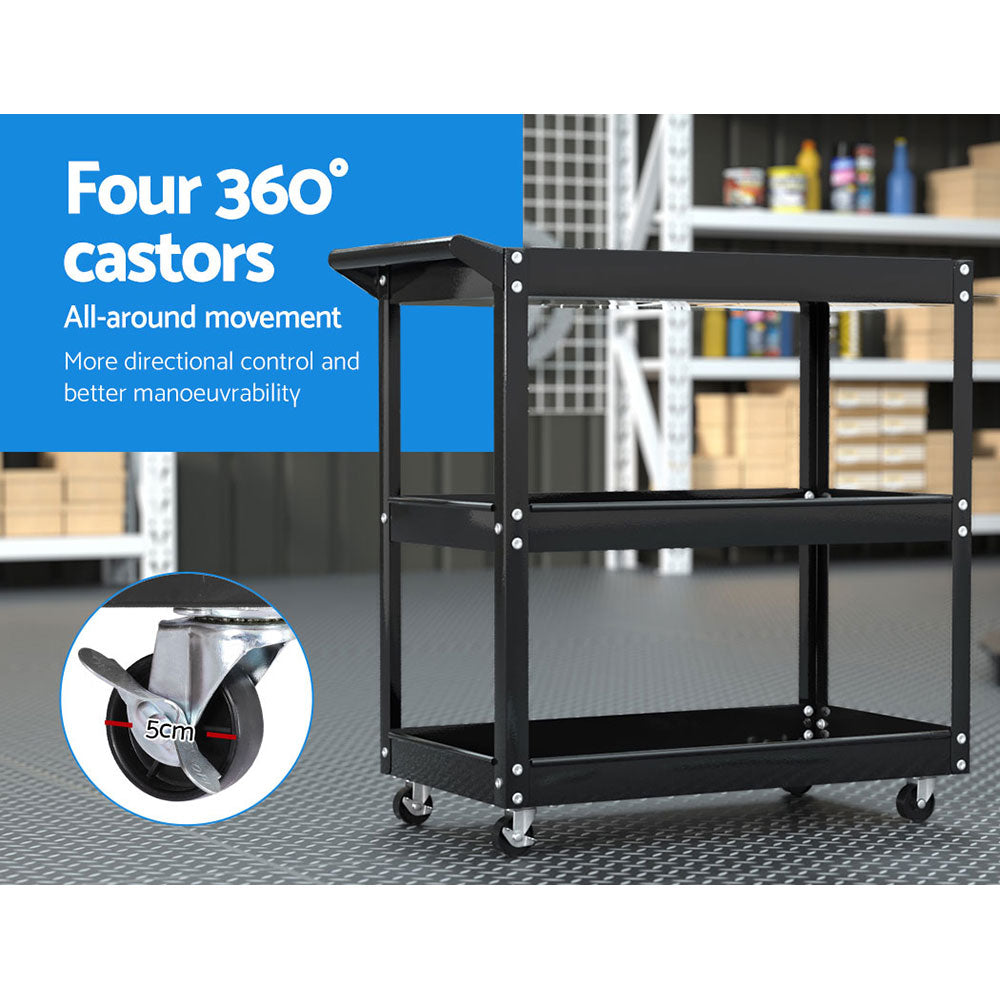 Bicycle Stands & Storage: Giantz 3-Tier Tool Cart Trolley Workshop Garage Storage Organizer Black
