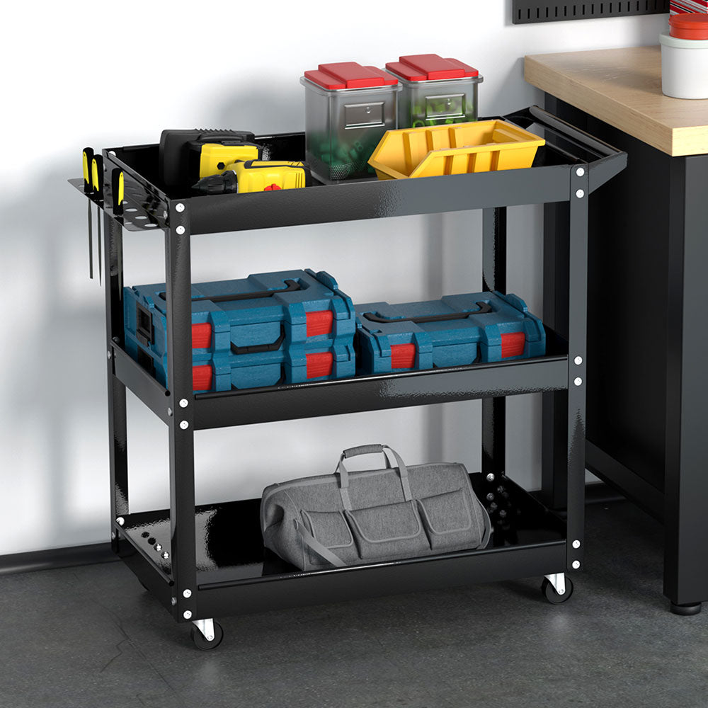 Bicycle Stands & Storage: Giantz 3-Tier Tool Cart Trolley Workshop Garage Storage Organizer Black