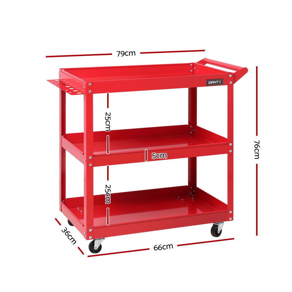 Bicycle Stands & Storage: Giantz 3-Tier Tool Cart Trolley Workshop Garage Storage Organizer Red