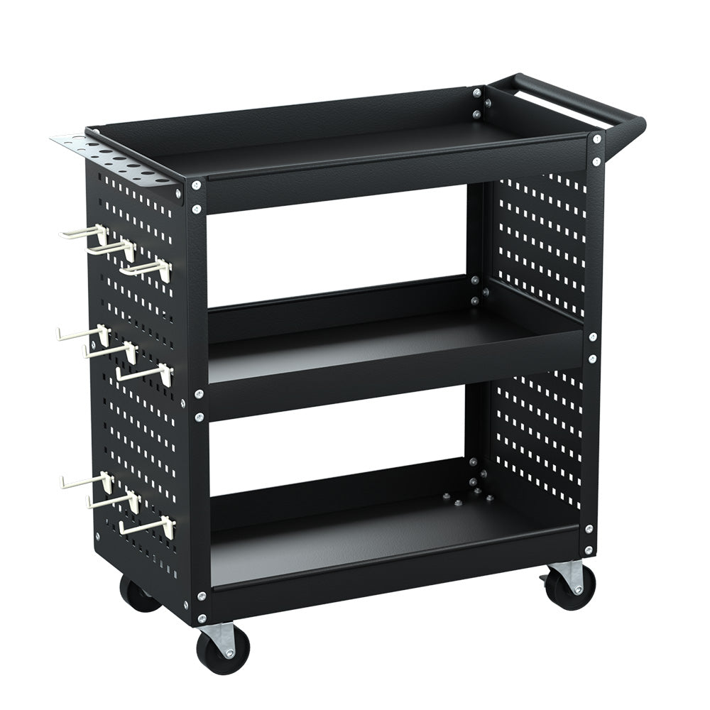 Utility Trolleys: Giantz 3-Tier Tool Cart Storage Trolley Workshop Garage Pegboard Hooks Black