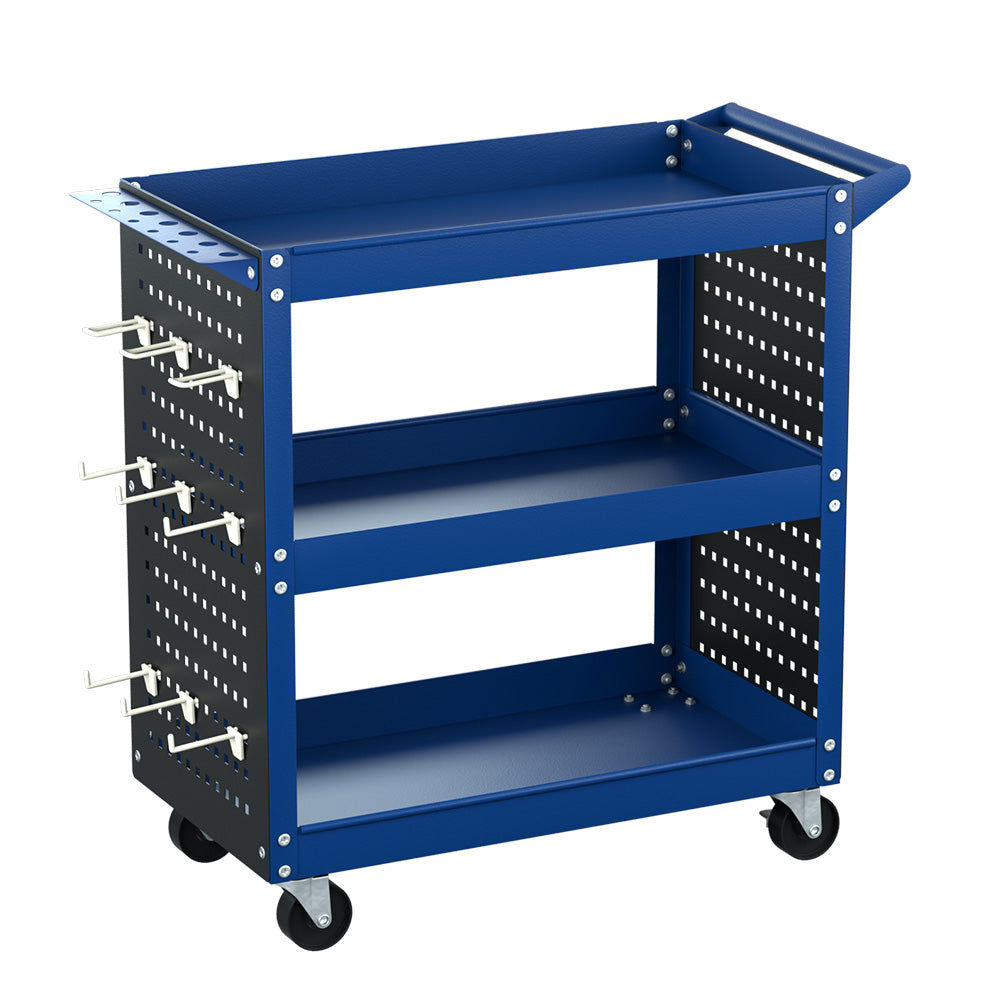 Utility Trolleys: Giantz 3-Tier Tool Cart Storage Trolley Workshop Garage Pegboard Hooks Blue