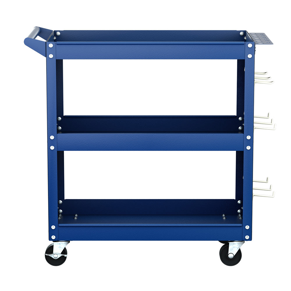 Utility Trolleys: Giantz 3-Tier Tool Cart Storage Trolley Workshop Garage Pegboard Hooks Blue