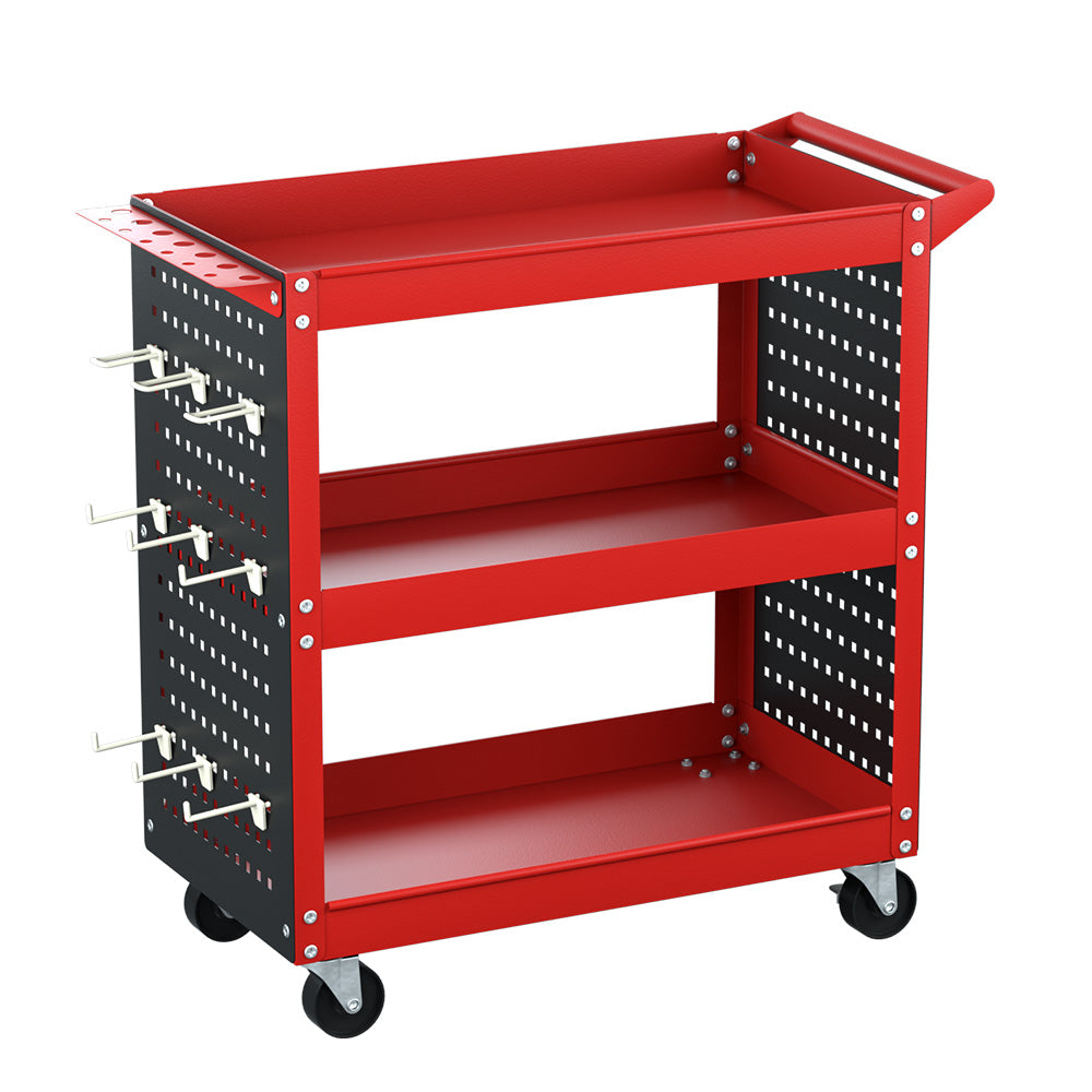 Utility Trolleys: Giantz 3-Tier Tool Cart Storage Trolley Workshop Garage Pegboard Hooks Red