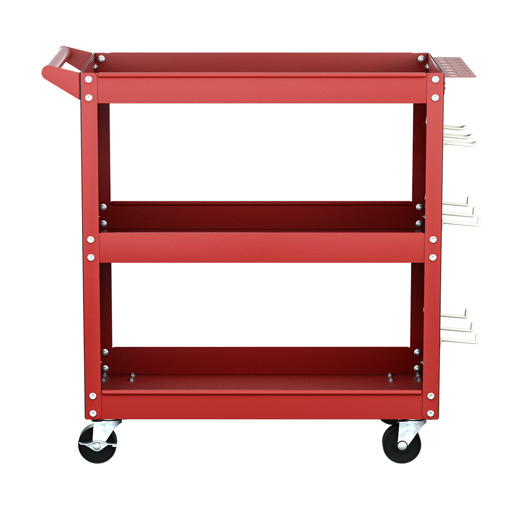 Utility Trolleys: Giantz 3-Tier Tool Cart Storage Trolley Workshop Garage Pegboard Hooks Red