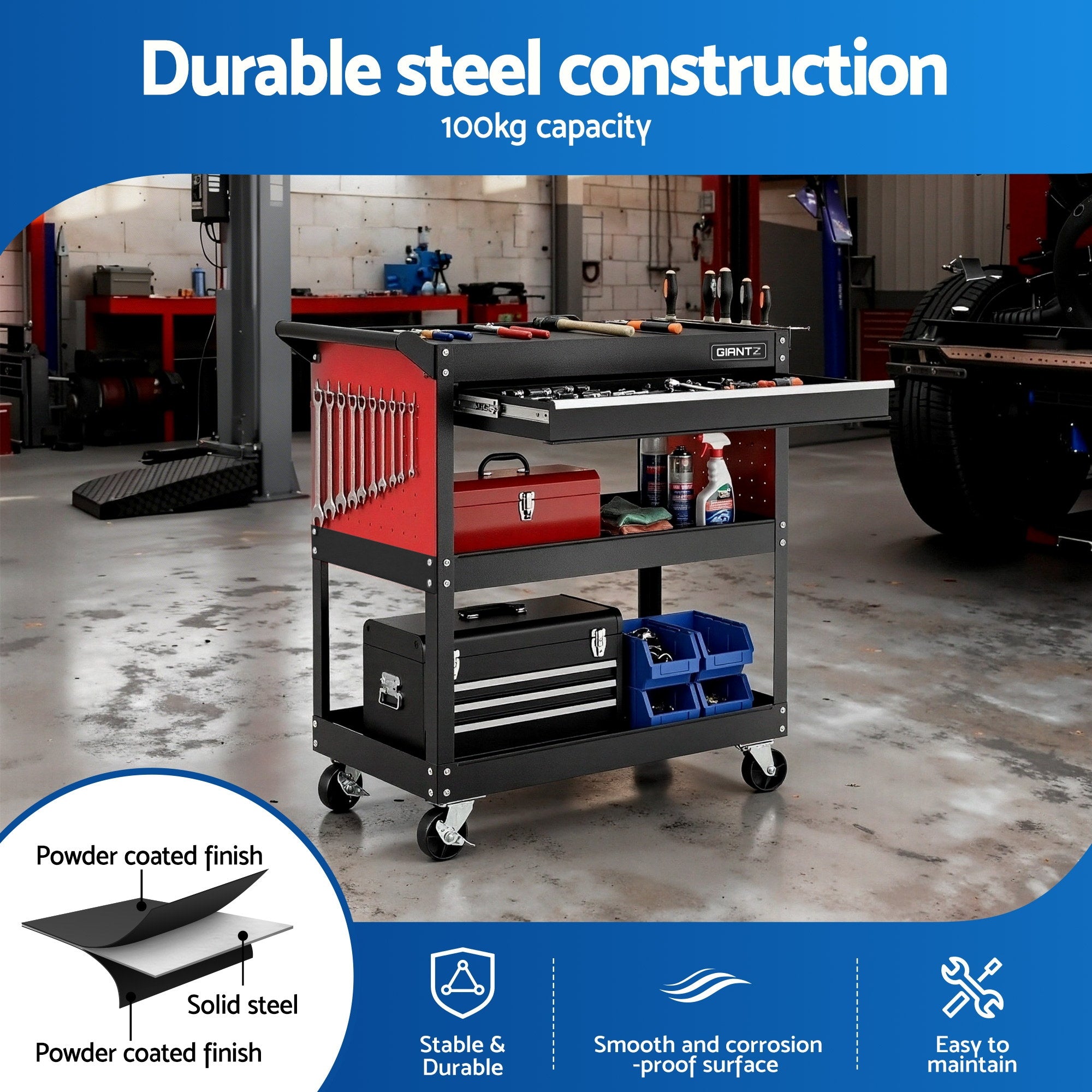 Utility Trolleys: Giantz Tool Trolley Cart Rolling Cabinet with Drawer Workshop Garage Storage