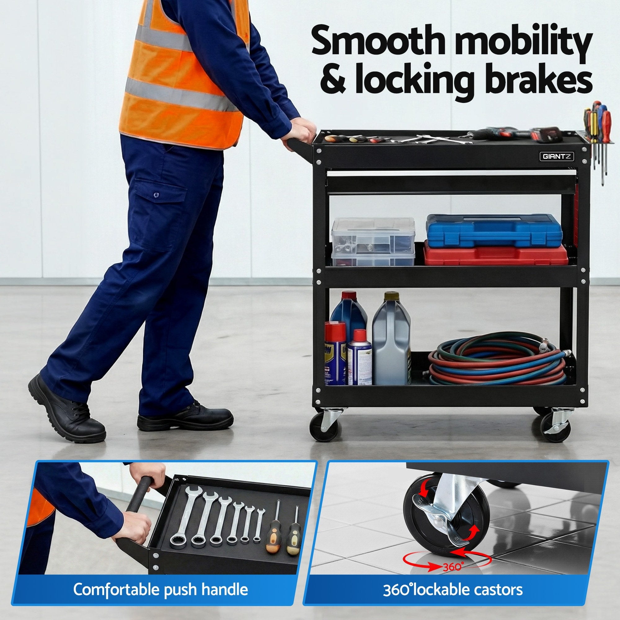 Utility Trolleys: Giantz Tool Trolley Cart Rolling Cabinet with Drawer Workshop Garage Storage