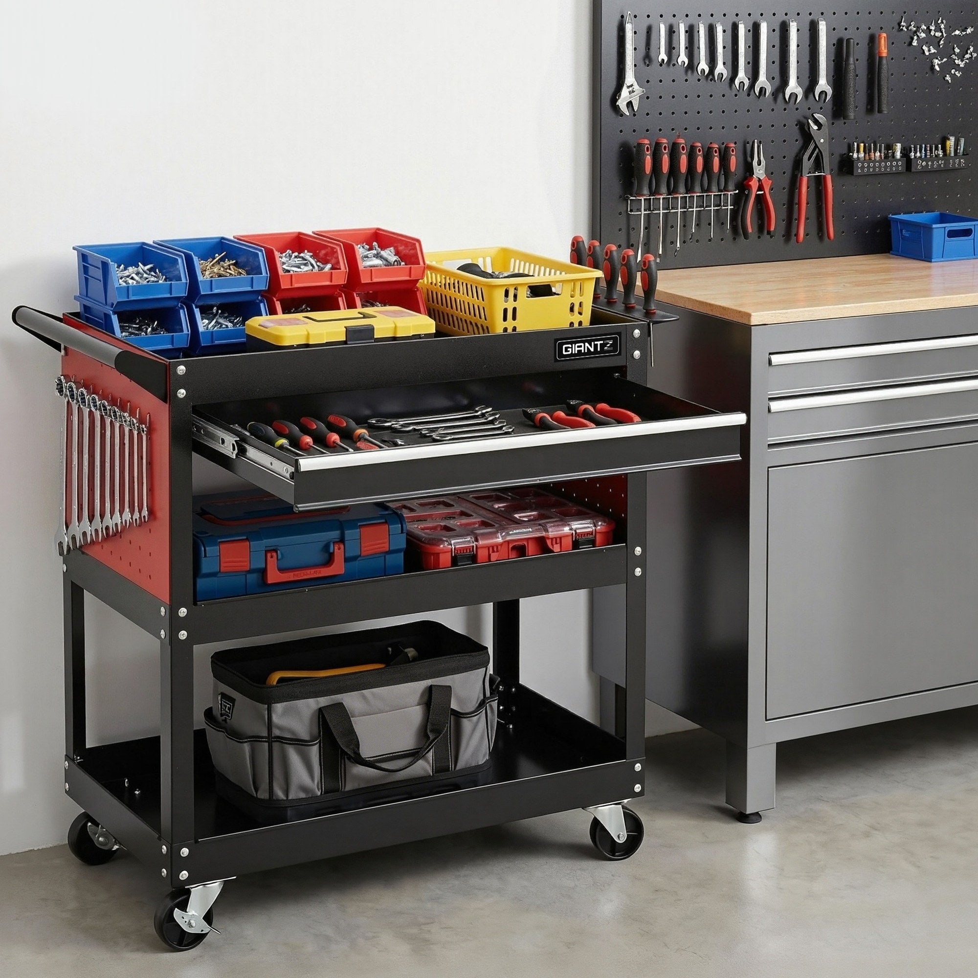 Utility Trolleys: Giantz Tool Trolley Cart Rolling Cabinet with Drawer Workshop Garage Storage