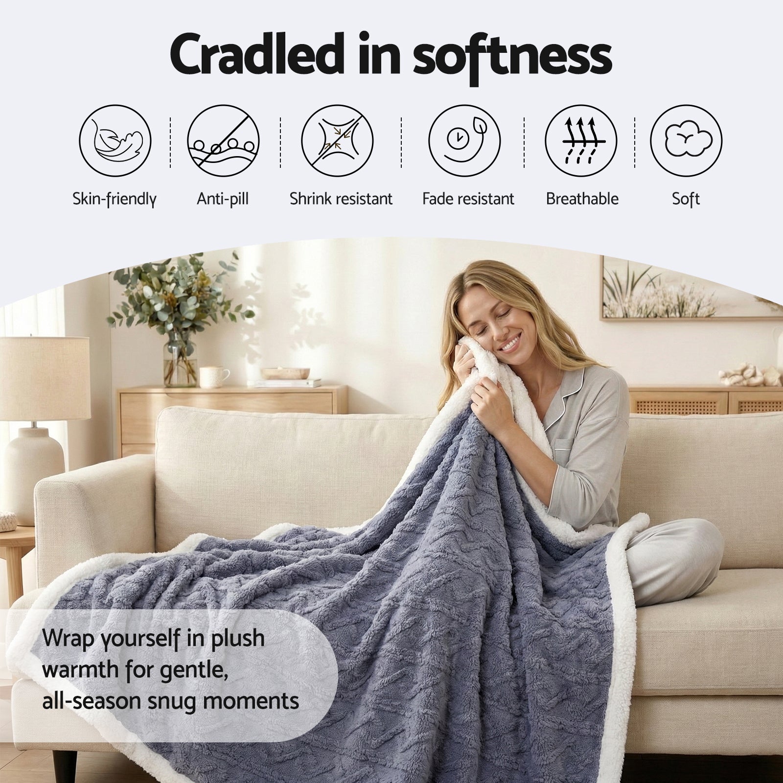 Blankets & Throws: Giselle 152x203cm Throw Blanket Double-Sided Fleece Lightweight For Sofa Couch Bed Queen