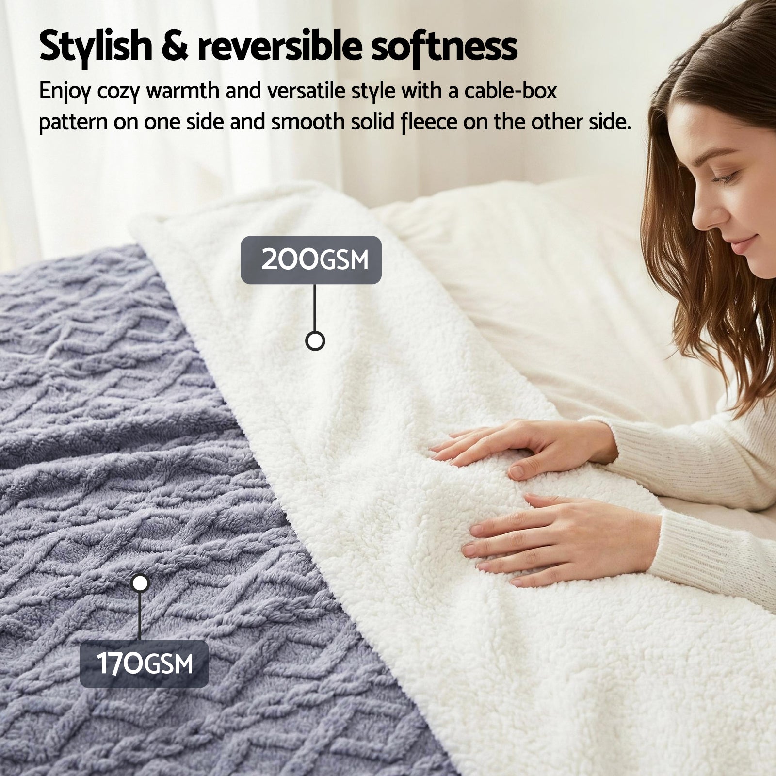 Blankets & Throws: Giselle 152x203cm Throw Blanket Double-Sided Fleece Lightweight For Sofa Couch Bed Queen