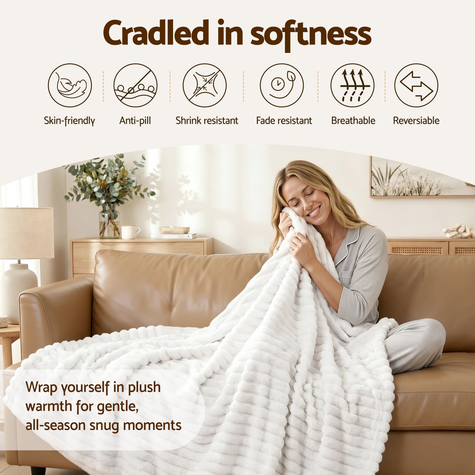 Blankets & Throws: Giselle 152x203cm Throw Blanket Queen Fleece Lightweight Cozy Sofa Couch Bed Throw