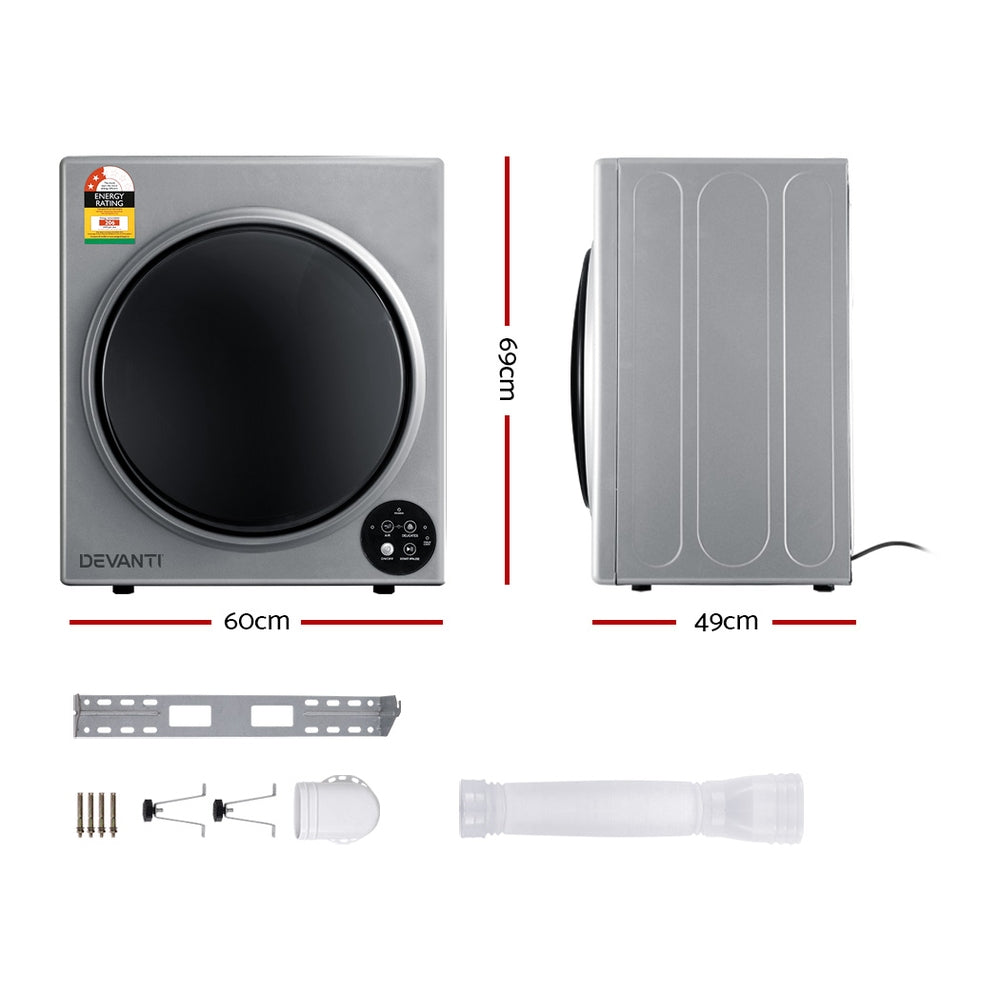 Dryers: Devanti Tumble Dryer 5kg Fully Auto Silver