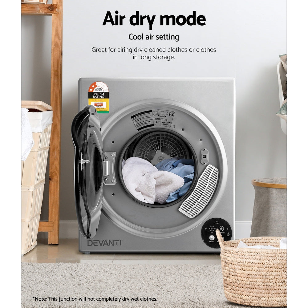 Dryers: Devanti Tumble Dryer 5kg Fully Auto Silver