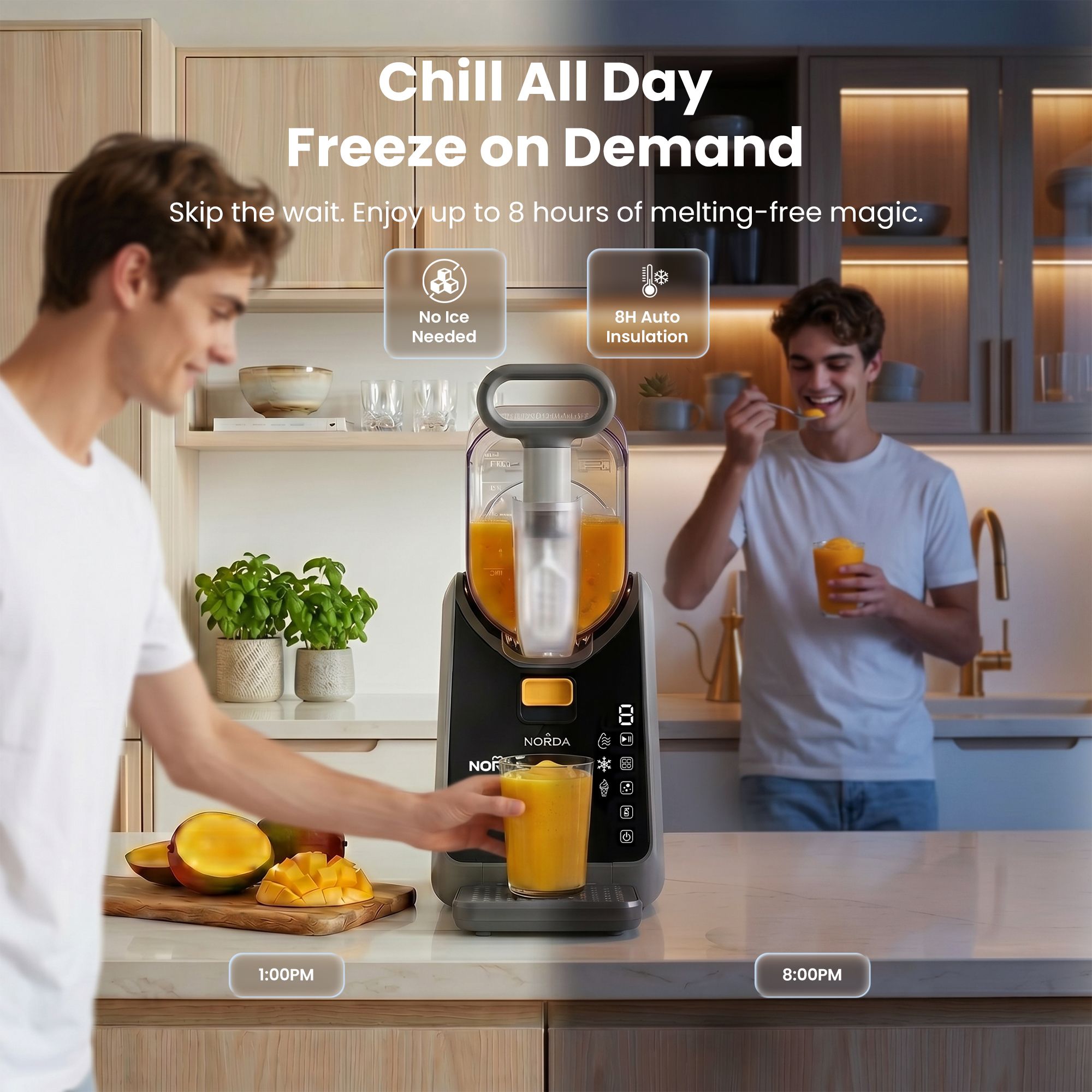 NORDA 2L Slushie Machine Frozen Drink Maker Slushy Ice Cream Maker No Ice Compressor Touchscreen for Home BBQ Party