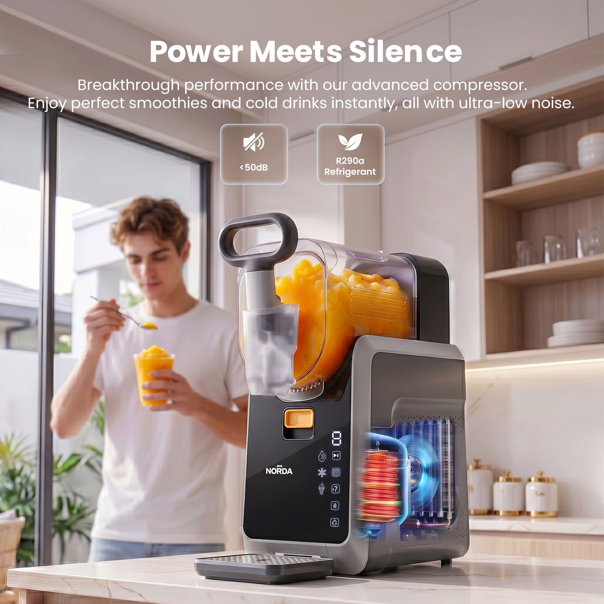 NORDA 2L Slushie Machine Frozen Drink Maker Slushy Ice Cream Maker No Ice Compressor Touchscreen for Home BBQ Party