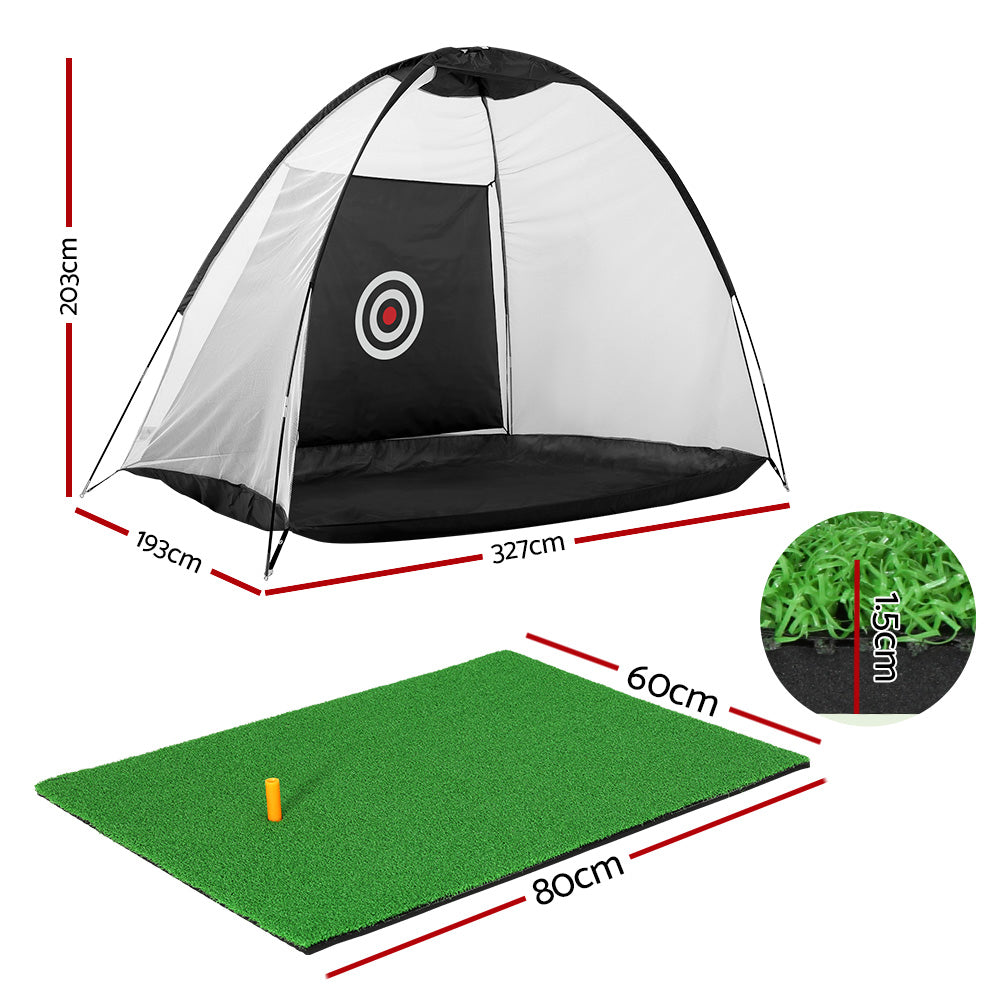 Golf Training Aids: Everfit 3M Golf Practice Net And Training Mat Set Driving Target Black