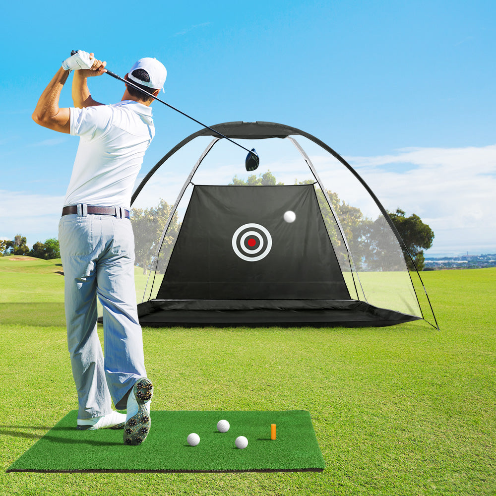 Golf Training Aids: Everfit 3M Golf Practice Net And Training Mat Set Driving Target Black