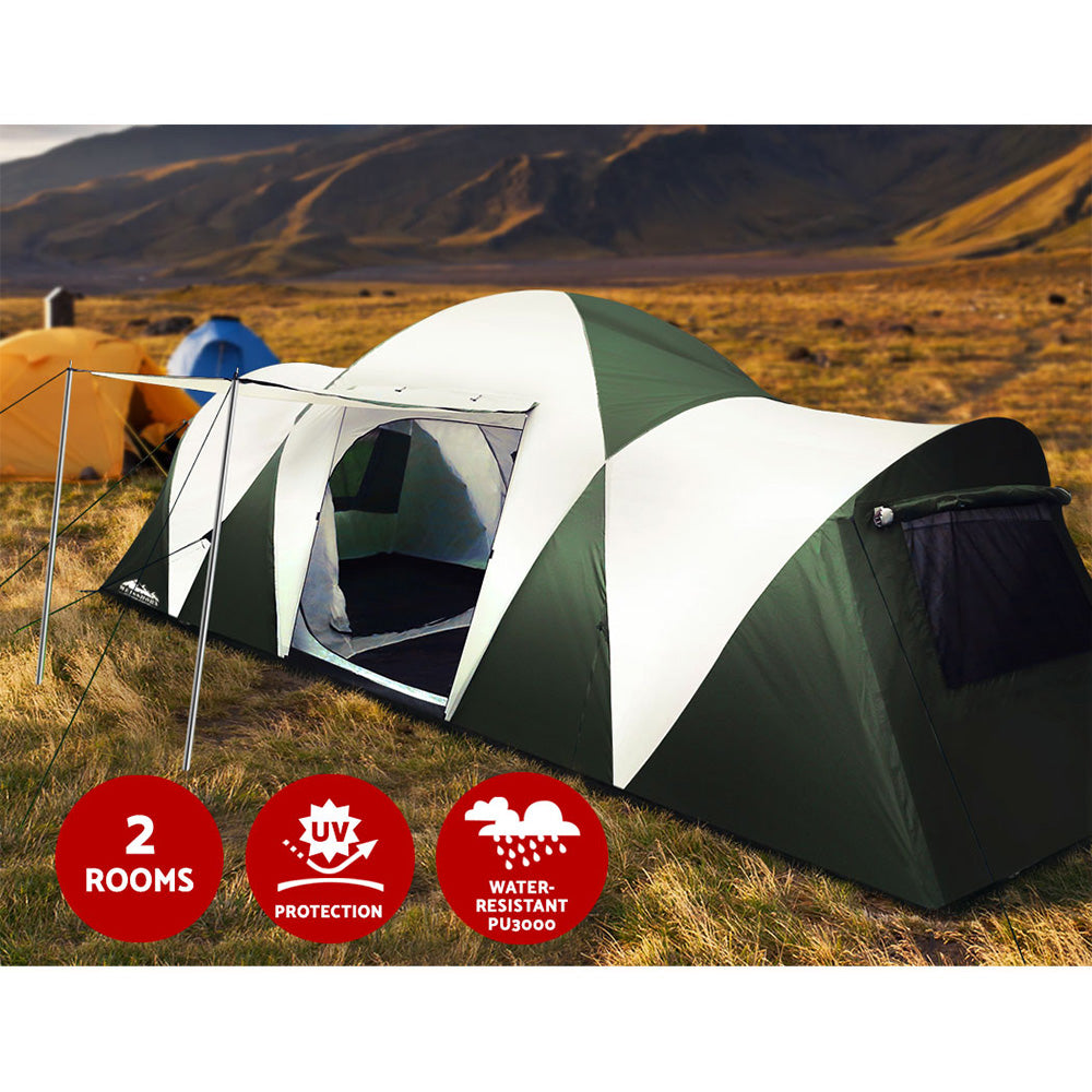Tents: Weisshorn Family Camping Tent 12 Person Hiking Beach Tents (3 Rooms) Green