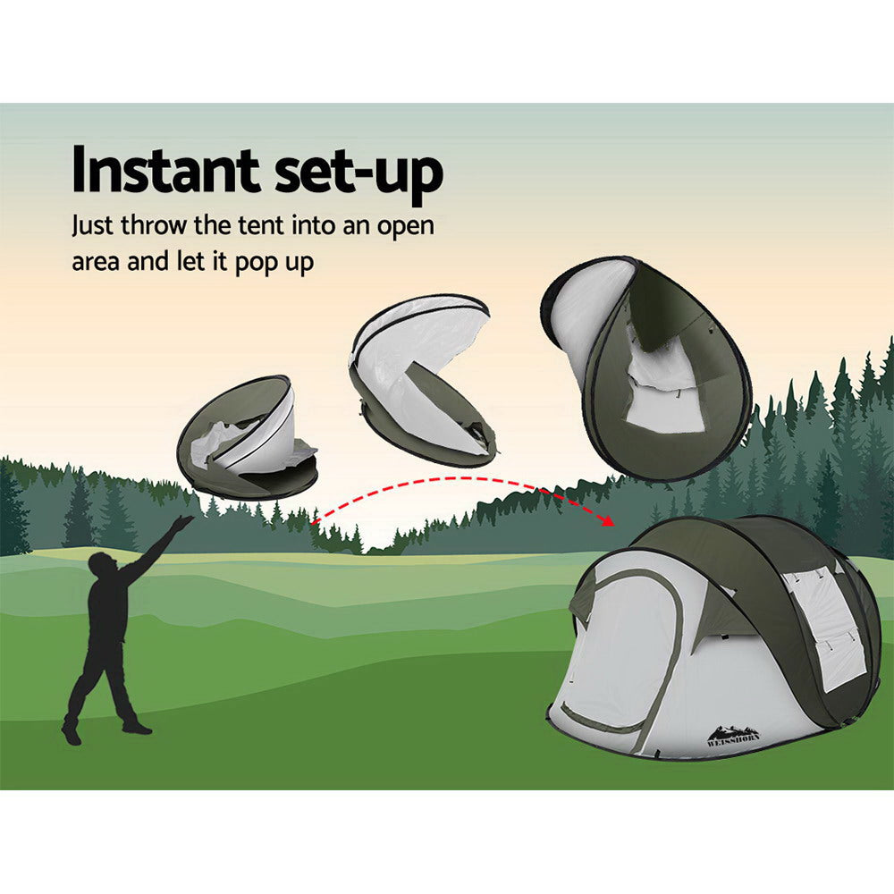 Tents: Weisshorn Instant Up Camping Tent 4-5 Person Pop up Tents Family Hiking Beach Dome