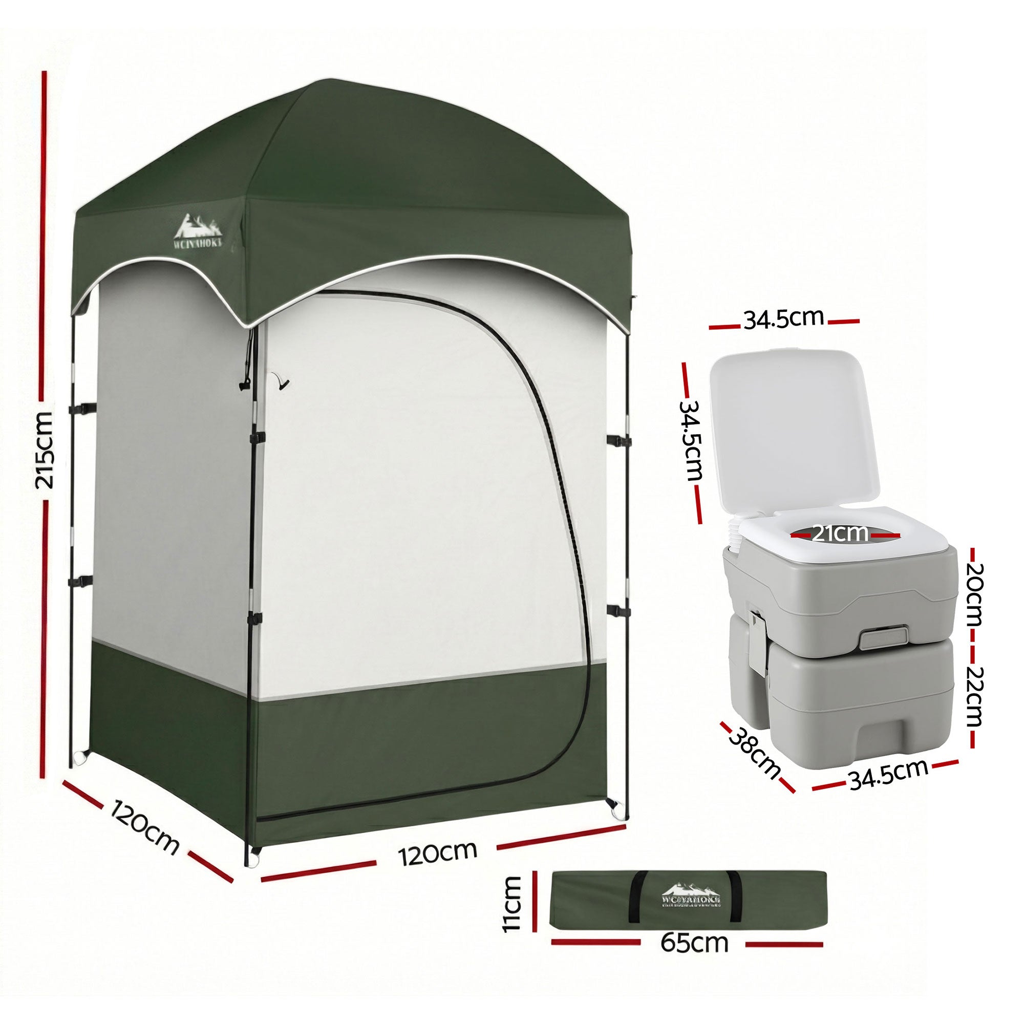 Portable Toilets & Showers: Weisshorn 20L Portable Camping Toilet Shower Tent Changing Room Outdoor Loo Set