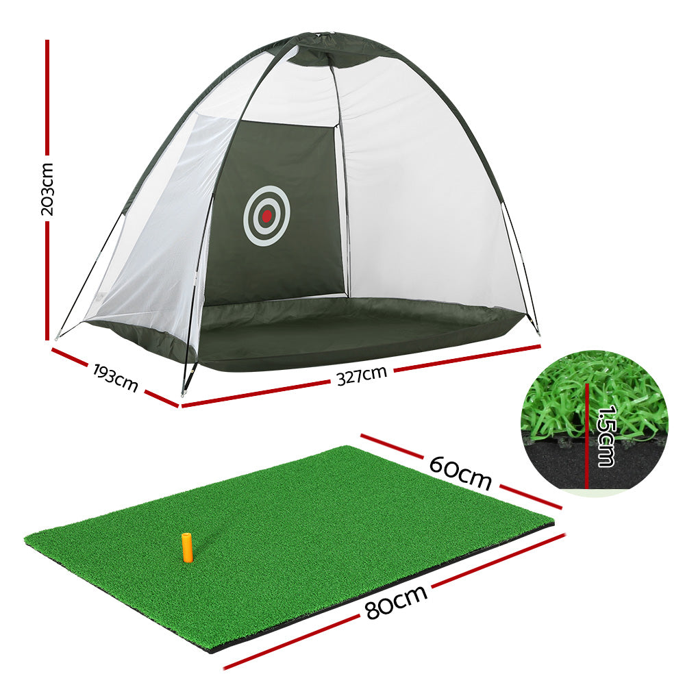 Golf Training Aids: Everfit 3M Golf Practice Net And Training Mat Set Driving Target Green