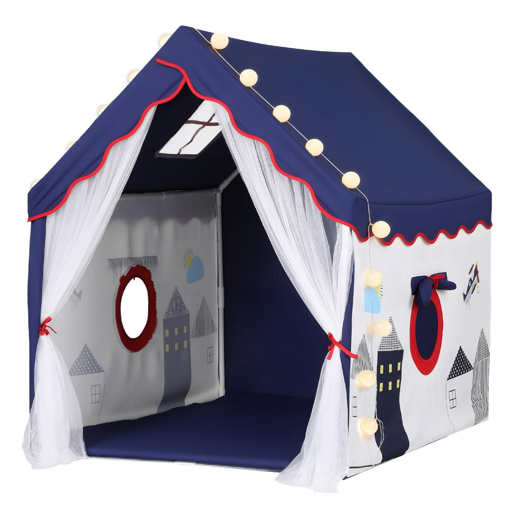 Pretend Play: Keezi Kids Play Tent Playhouse Castle with Floor Mat String Ball Light 134X103CM