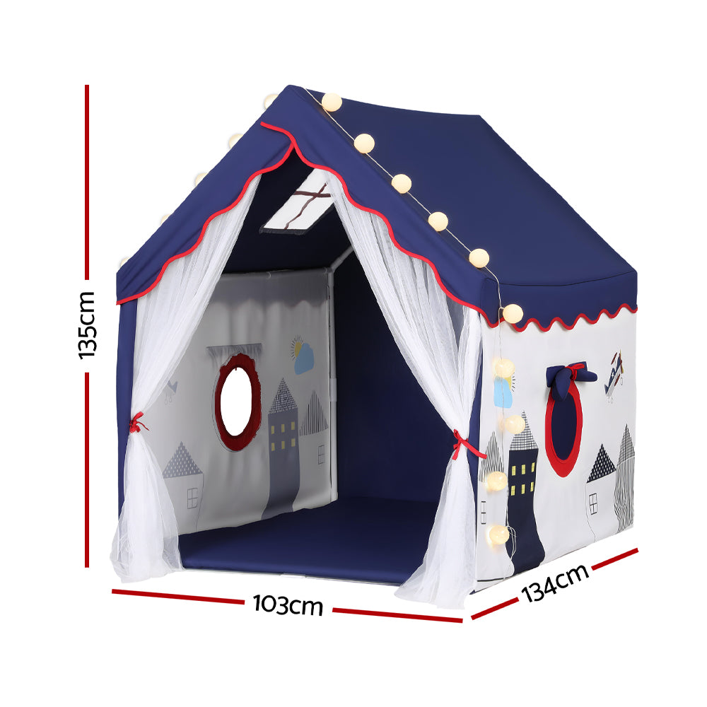 Pretend Play: Keezi Kids Play Tent Playhouse Castle with Floor Mat String Ball Light 134X103CM