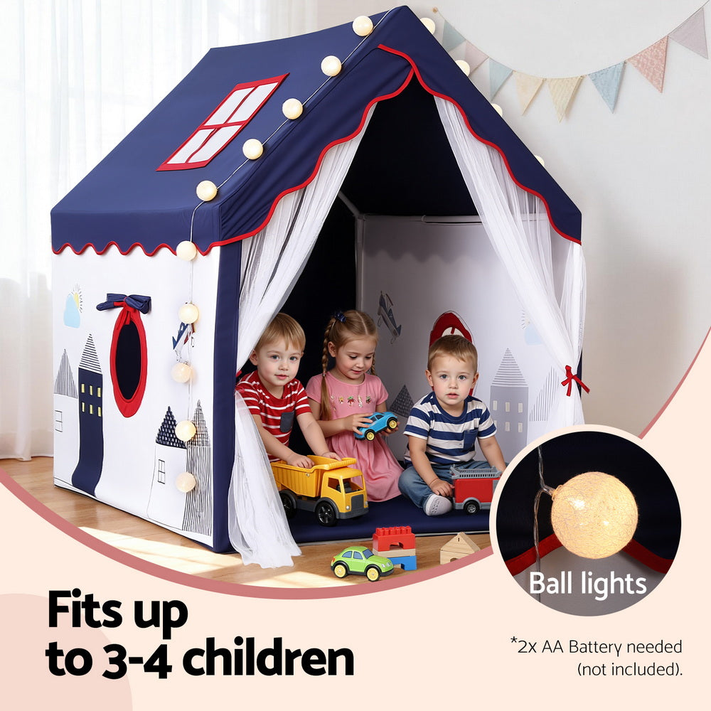 Pretend Play: Keezi Kids Play Tent Playhouse Castle with Floor Mat String Ball Light 134X103CM