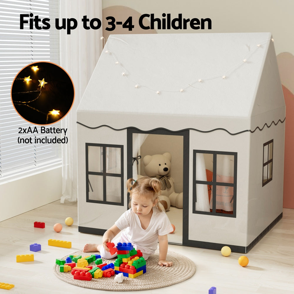 Pretend Play: Keezi Kids Play Tent Playhouse Castle with String Lights Floor Mat Side Pocket