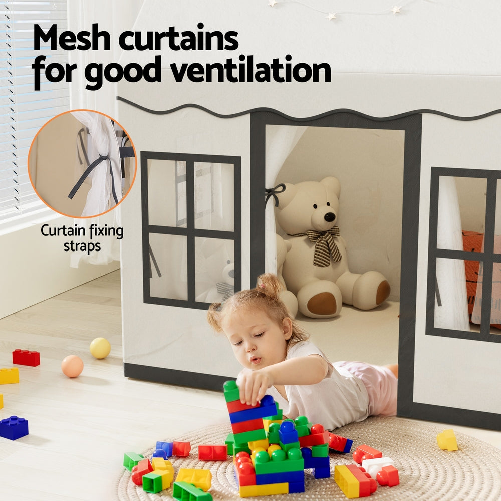 Pretend Play: Keezi Kids Play Tent Playhouse Castle with String Lights Floor Mat Side Pocket