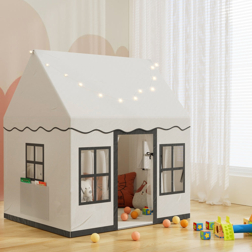 Pretend Play: Keezi Kids Play Tent Playhouse Castle with String Lights Floor Mat Side Pocket