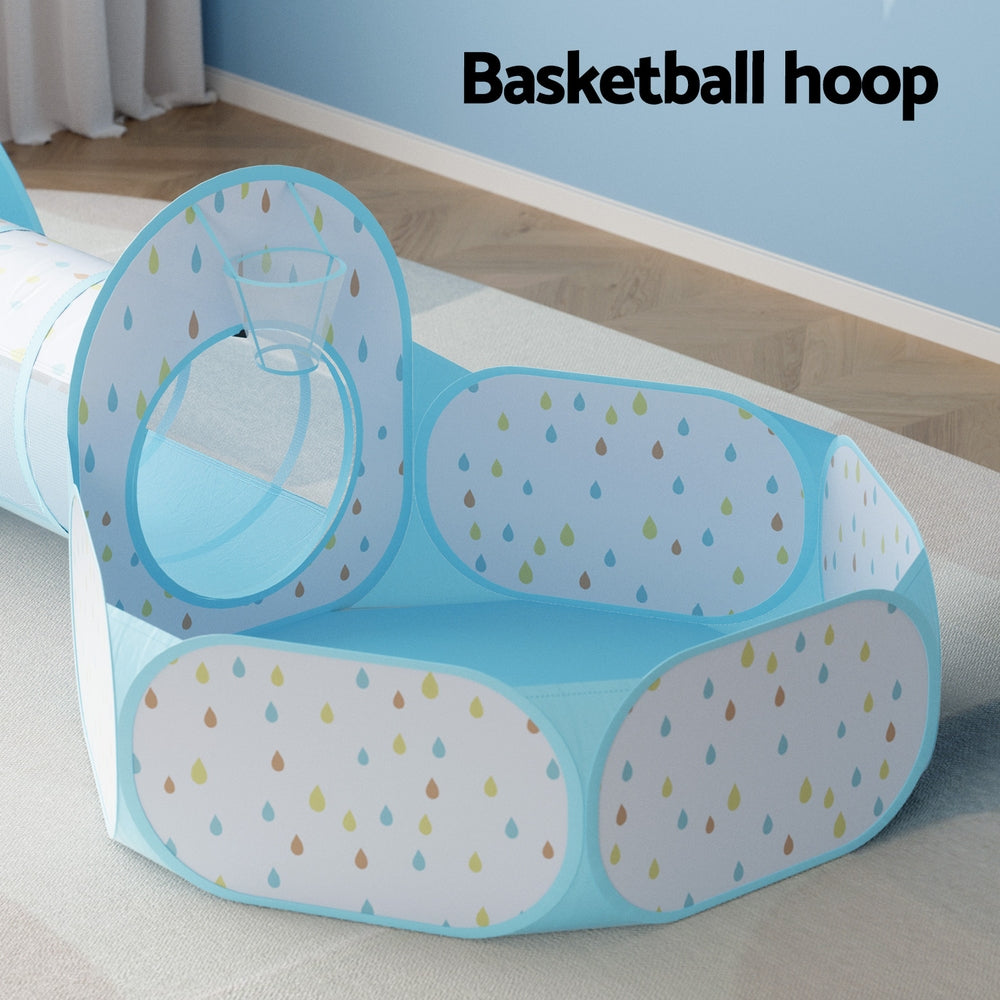 Pretend Play: Keezi Kids Play Tent Pop Up Playhouse Ball Pit Tunnel Basketball Hoop Blue