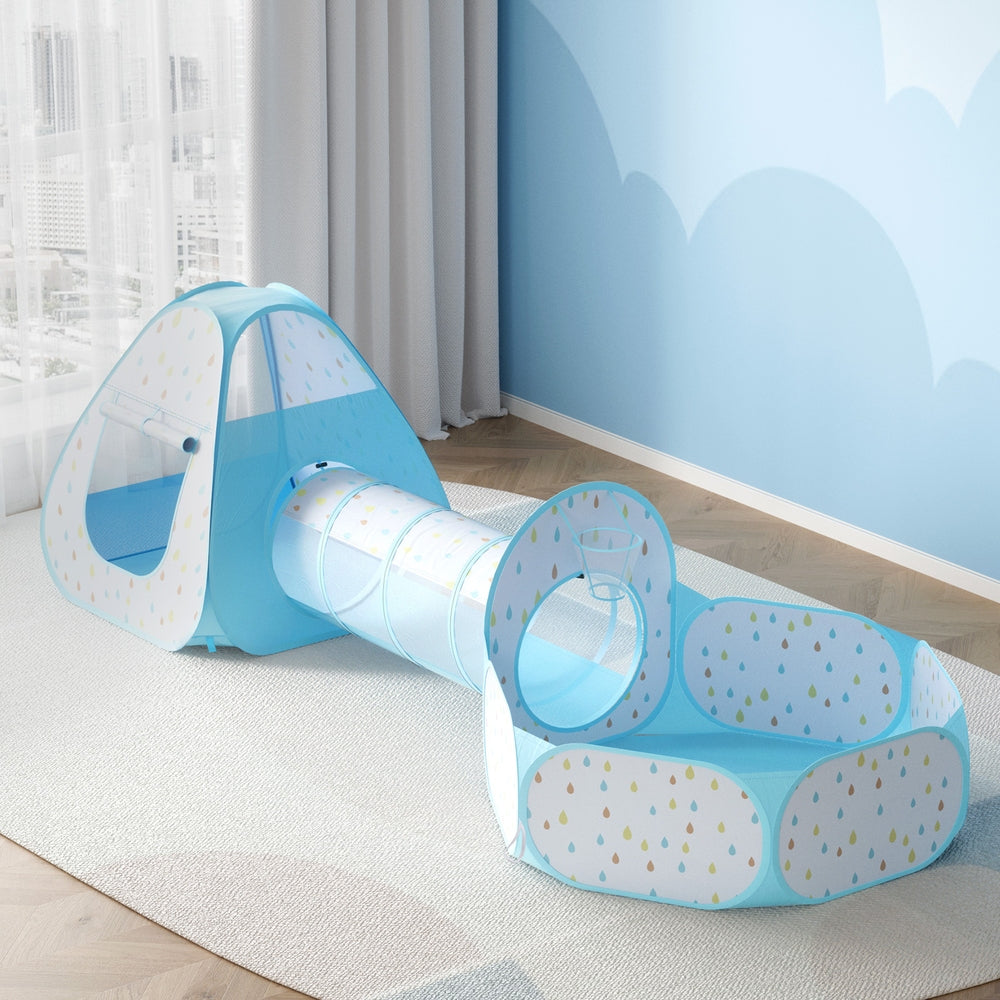 Pretend Play: Keezi Kids Play Tent Pop Up Playhouse Ball Pit Tunnel Basketball Hoop Blue