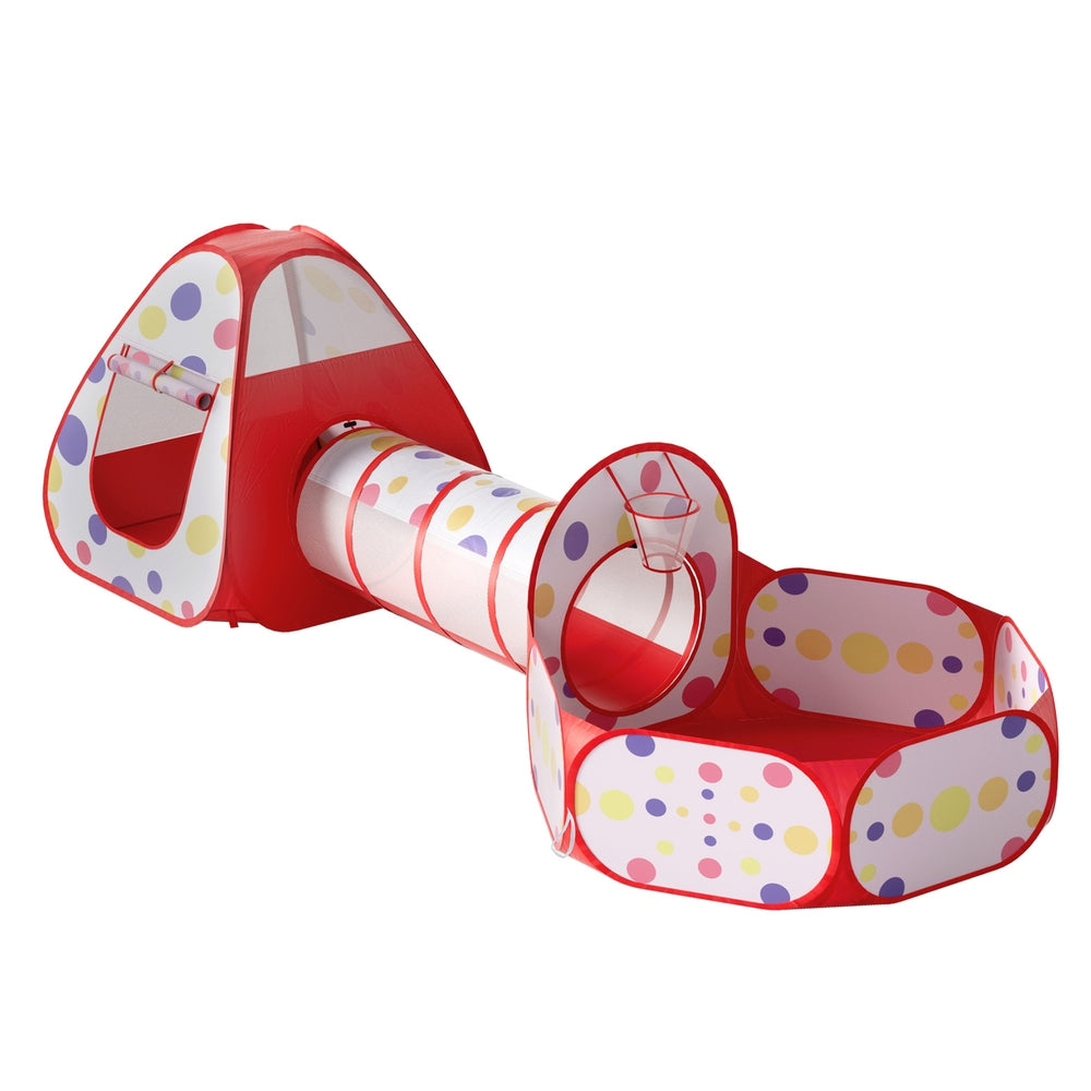 Pretend Play: Keezi Kids Playhouse Play Tent Pop Up Teepee Ball Pit Tunnel Basketball Hoop Red