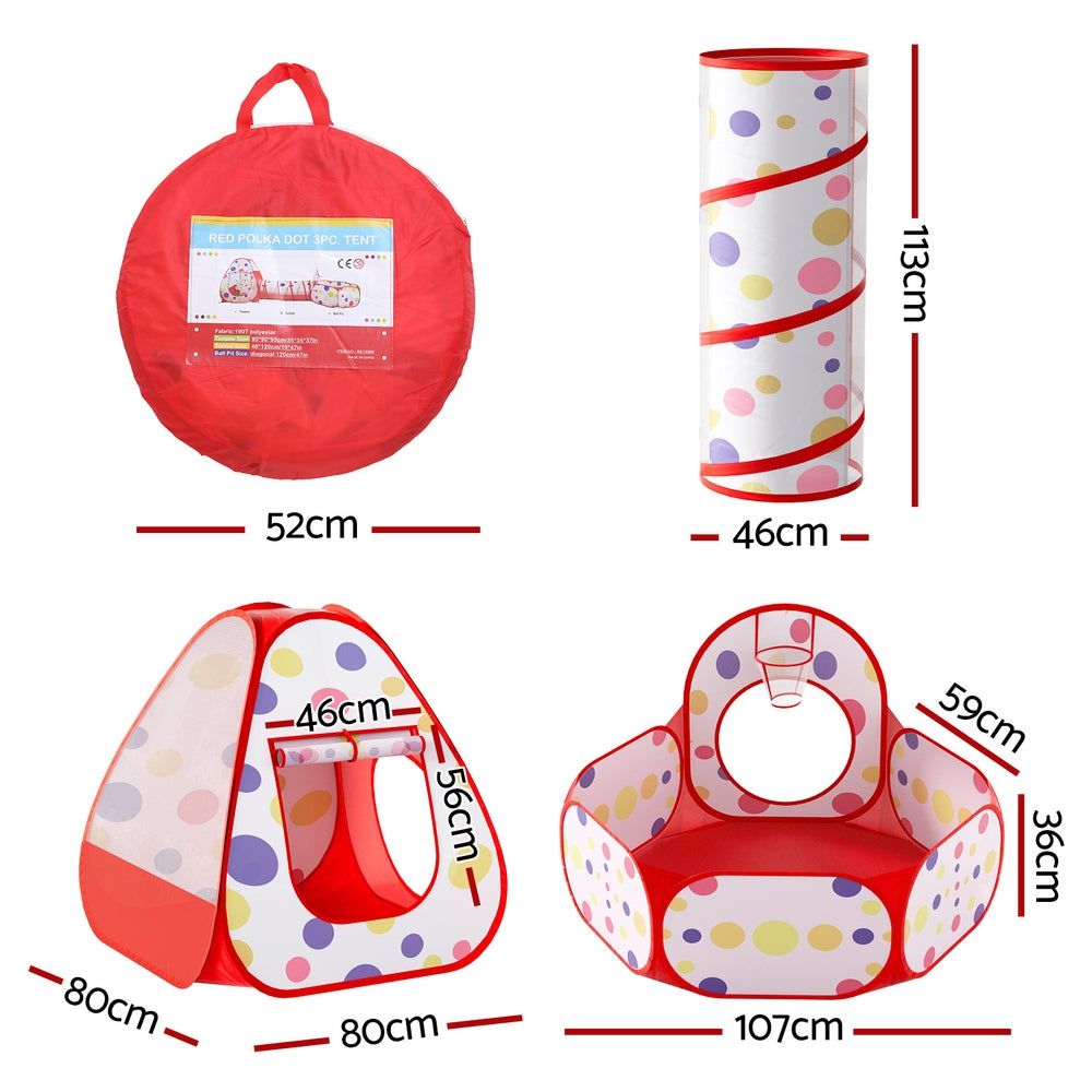 Pretend Play: Keezi Kids Playhouse Play Tent Pop Up Teepee Ball Pit Tunnel Basketball Hoop Red