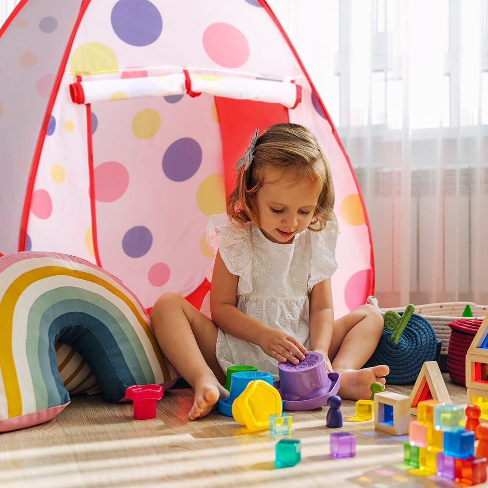 Pretend Play: Keezi Kids Playhouse Play Tent Pop Up Teepee Ball Pit Tunnel Basketball Hoop Red