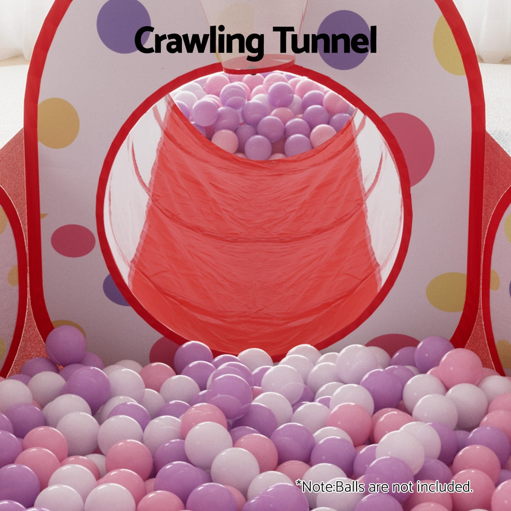 Pretend Play: Keezi Kids Playhouse Play Tent Pop Up Teepee Ball Pit Tunnel Basketball Hoop Red