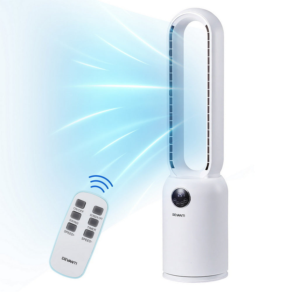 Portable Fans: Devanti 2in1 Bladeless Fan Air Purification W/ Remote 88cm