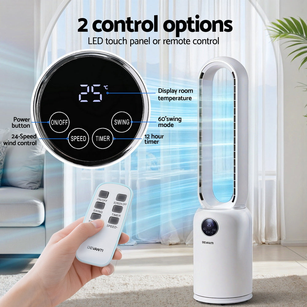 Portable Fans: Devanti 2in1 Bladeless Fan Air Purification W/ Remote 88cm