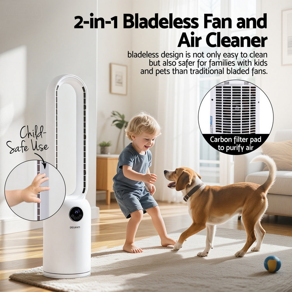 Portable Fans: Devanti 2in1 Bladeless Fan Air Purification W/ Remote 88cm