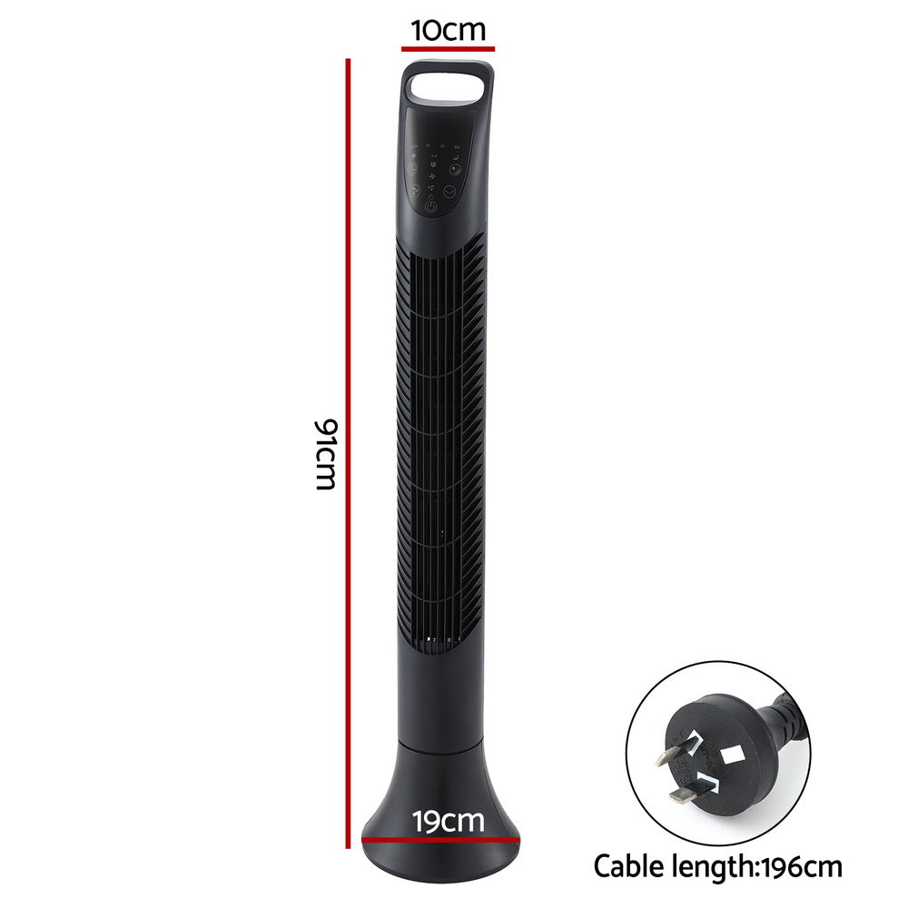 Ceiling Fans: Devanti Tower Fan Oscillating 3 Speeds with Remote 91cm